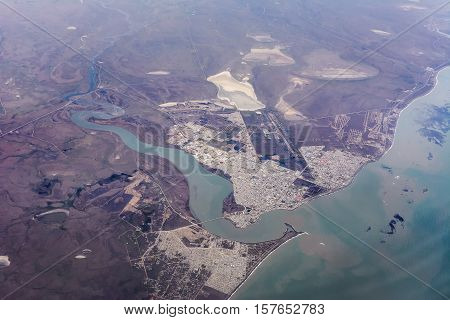 Rio grande in Patagonia view from airplane (Argentina)