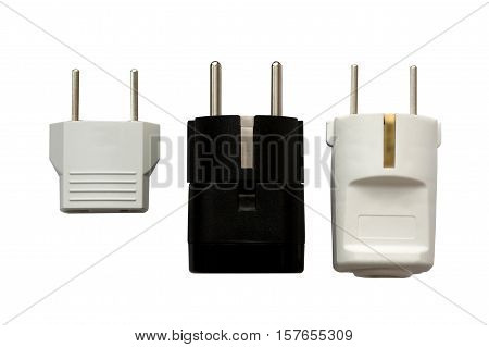 Electrical plugs. Power Adapters on White Background