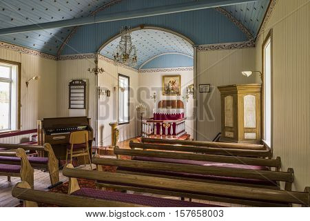 Varmahlid Iceland - July 4 2016: Interior of Church Eglisa near Varmahlid on Iceland.