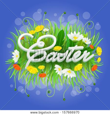 vector spring illustration with flowers and grass easter