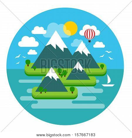 Vector illustration of a summer Paradise island in the ocean, perfect for a getaway vacation