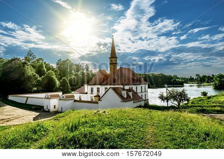 Gatchina.Russia.26 Jun 2016.Priory Palace on the shore of a pond in a Park in Gatchina.