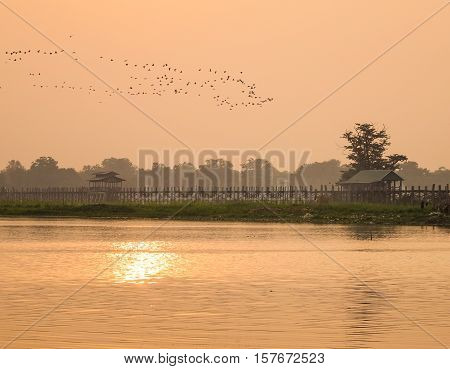 Lake Scene With The Ubein Bridge