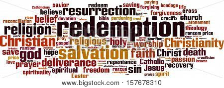 Redemption word cloud concept. Vector illustration on white