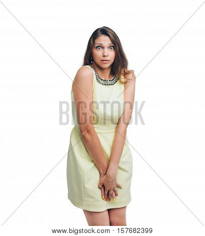 young girl scared and clutching hands freeze from the cold