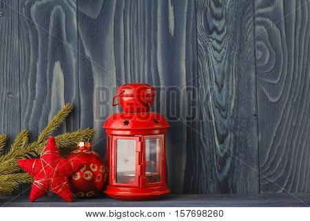 Christmas Decorations On The Background Of Old Boards