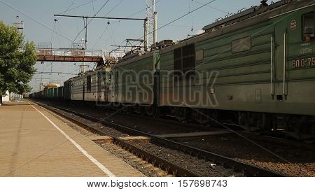 Freight old russian train railroad power container