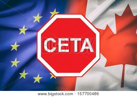 canada canadian partner european union euro eu rights usa ceta flag negotiation europa trade ttip economic concept - stock image
