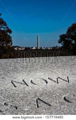 Now Highlighted Text Action Washington Monument View From Arlington Naitonal Cemetery