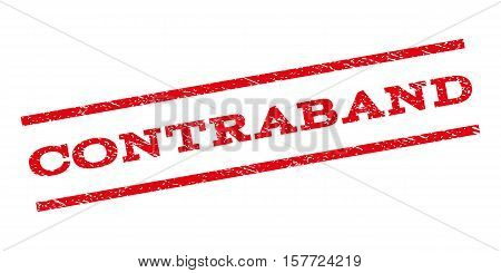 Contraband watermark stamp. Text tag between parallel lines with grunge design style. Rubber seal stamp with dirty texture. Vector red color ink imprint on a white background.