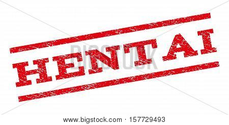 Hentai watermark stamp. Text caption between parallel lines with grunge design style. Rubber seal stamp with unclean texture. Vector red color ink imprint on a white background.