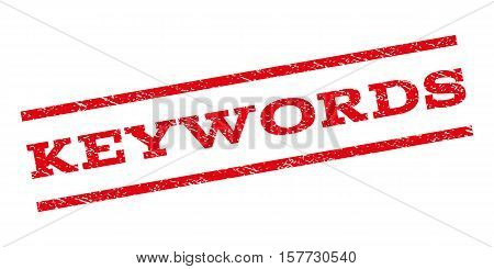 Keywords watermark stamp. Text tag between parallel lines with grunge design style. Rubber seal stamp with dirty texture. Vector red color ink imprint on a white background.