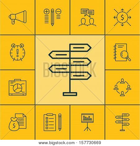Set Of Project Management Icons On Analysis, Collaboration And Decision Making Topics. Editable Vect