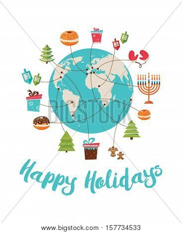 merry christmas and happy hanukkah. global celebrationvector illustration