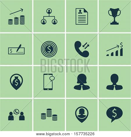 Set Of Management Icons On Pin Employee, Successful Investment And Money Navigation Topics. Editable