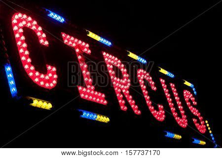 Electric Circus Sign On A Scaffolding In The Night