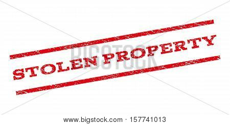 Stolen Property watermark stamp. Text tag between parallel lines with grunge design style. Rubber seal stamp with scratched texture. Vector red color ink imprint on a white background.