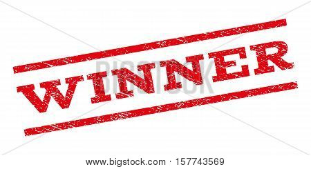 Winner watermark stamp. Text caption between parallel lines with grunge design style. Rubber seal stamp with scratched texture. Vector red color ink imprint on a white background.
