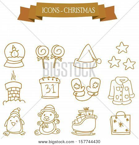 Collection stock Christmas holiday icons set vector