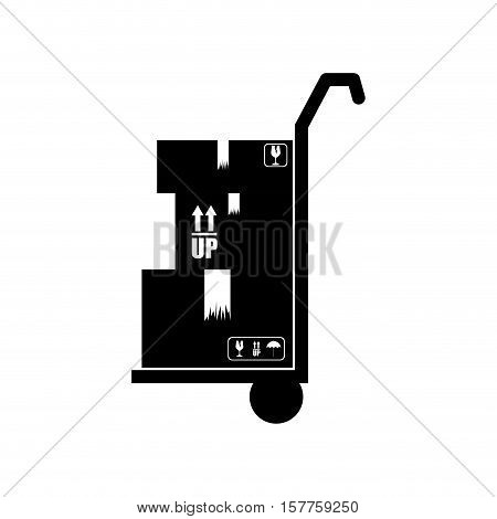 silhouette monochrome with transport trolley with boxes vector illustration