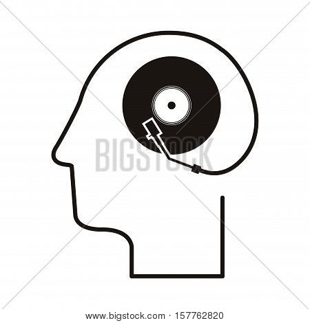black silhouette head with record player vector illustration
