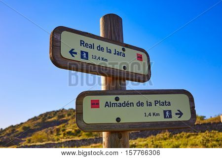 Via de la Plata way in Spain track signs to Real Plata or almaden Andalusia