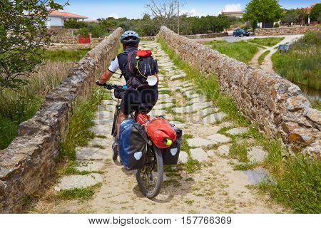 Via de la Plata way biker to Santiago in Spain at Extremadura