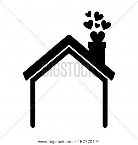 black silhouette house with chimney and hearts vector illustration