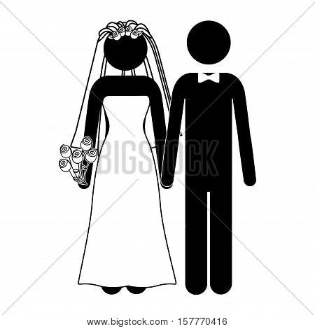 pictogram of wedding couple with costumes vector illustration