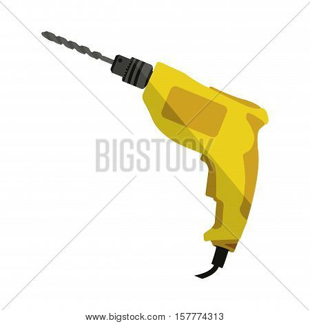 yellow drill icon tool with wired vector illustration