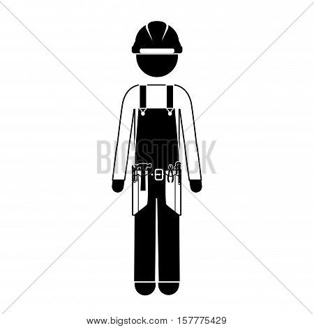 black silhouette man worker with toolkit vector illustration