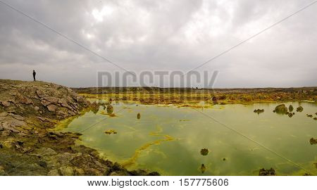Panorama inside Dallol volcanic crater in Danakil depression Ethiopia