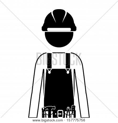half body silhouette man worker with toolkit vector illustration
