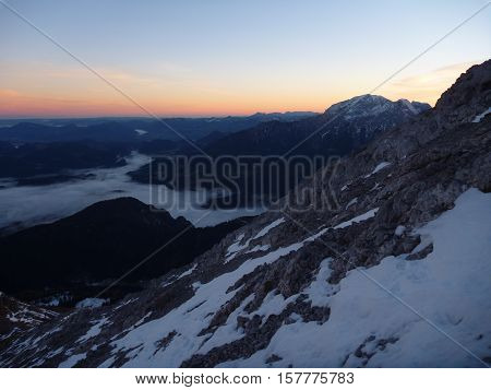 Climbing The Watzmann Mountain In Early Morning