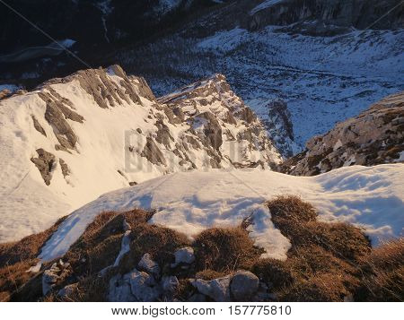Climbing The Watzmann Mountain In Early Morning