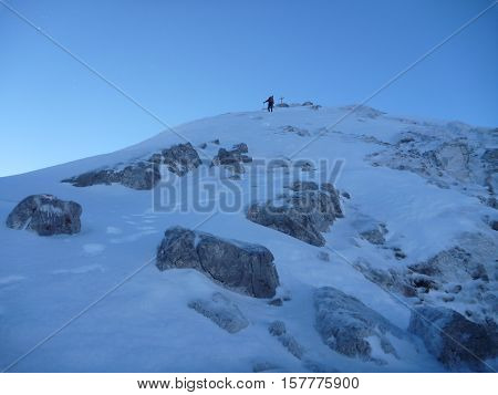 Climbing The Watzmann Mountain In Early Morning