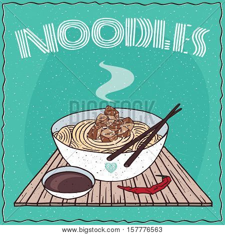 Asian Noodles Ramen Or Udon With Chicken