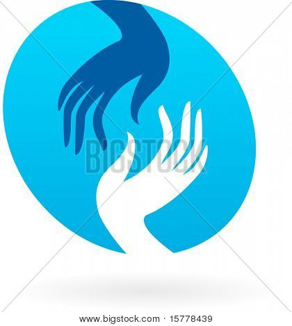 Twee handen op een blauwe achtergrond vector design
