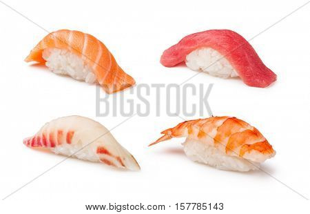 Nigiri Sushi set on a white background