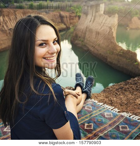Woman Travel Tranquil Adventure Concept