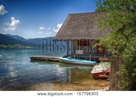 Wolfgangsee / Mountain lake in the Alps.