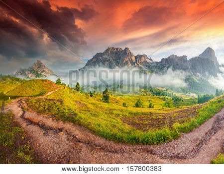 Fantastic Summer Sunrise On The Tofane Mountain Range