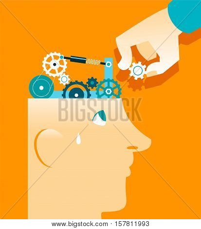 Mechanism in head repair. Business concepst. Vector illustration