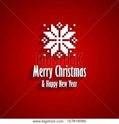 Merry Christmas and Happy New Year greeting card with white snowflake