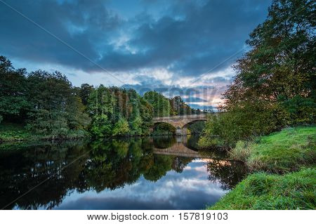 River North Tyne under Bellingham Bridge, at the Market Town in Northumberland, which is the first town on the river below Kielder Reservoir