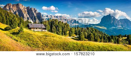 Summer Scene With Pizes De Cir Mountain Range.