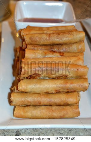 vertical lumpia egg rolls Filipino food snack Philippines