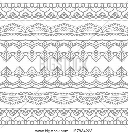 Beautiful ornate black mehndy border background. Orient motif. Vlack striped background