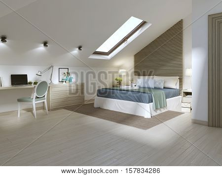 Large Bedroom On The Attic Floor In A Modern Style.