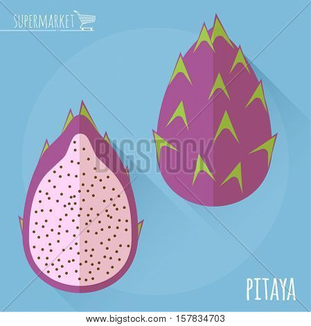 Pitaya.  Long shadow flat design vector icon.